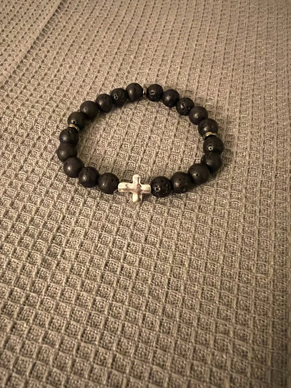 Designs by Forte Men's Black Lava Rock Cross Stretch Bracelet